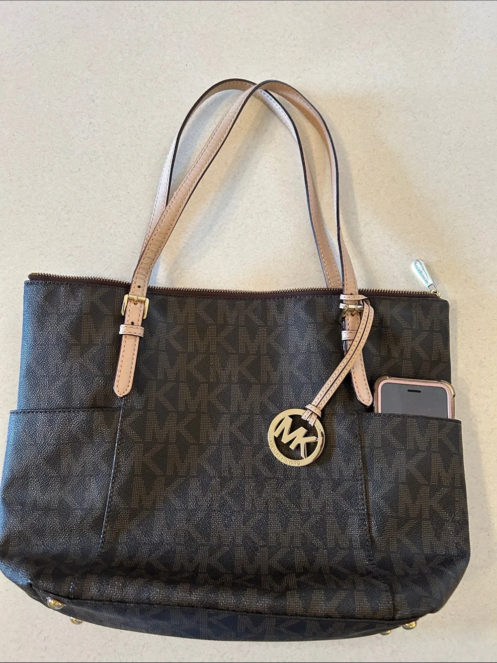 MICHAEL Michael Kors Jet Set East West Tote Signature Monogram Canvas E-1306